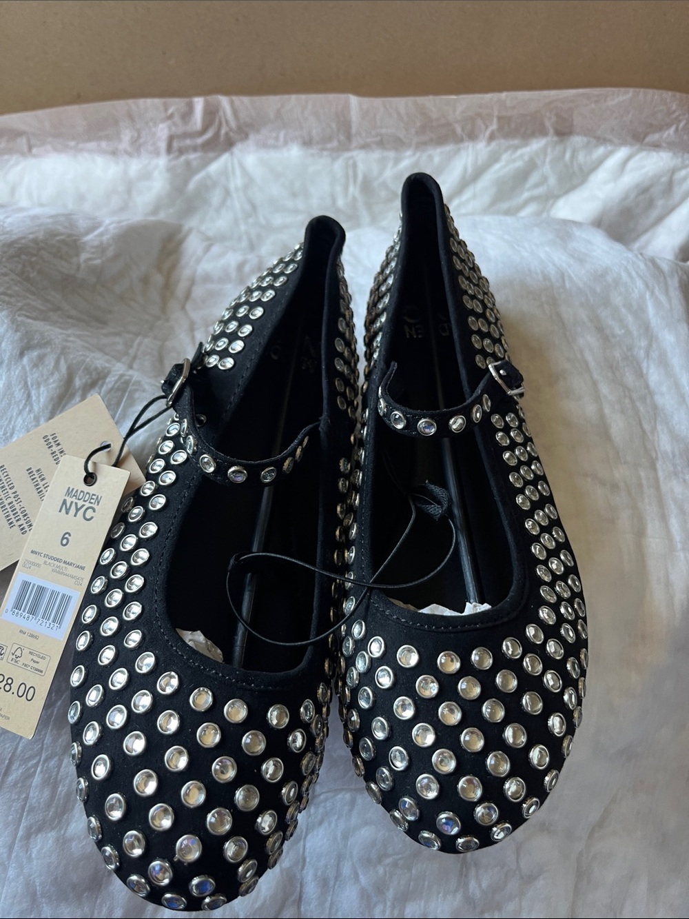 Madden NYC Black Studded Mary Jane Flats